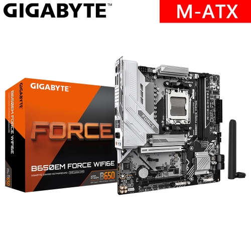 技嘉 B650EM FORCE WIFI6E(M-ATX/3xM.2/4xSATA/1H1DP/LAN 2.5G+無線/註五年)